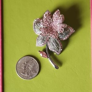 Elegant Silver and Pink Floral Brooch